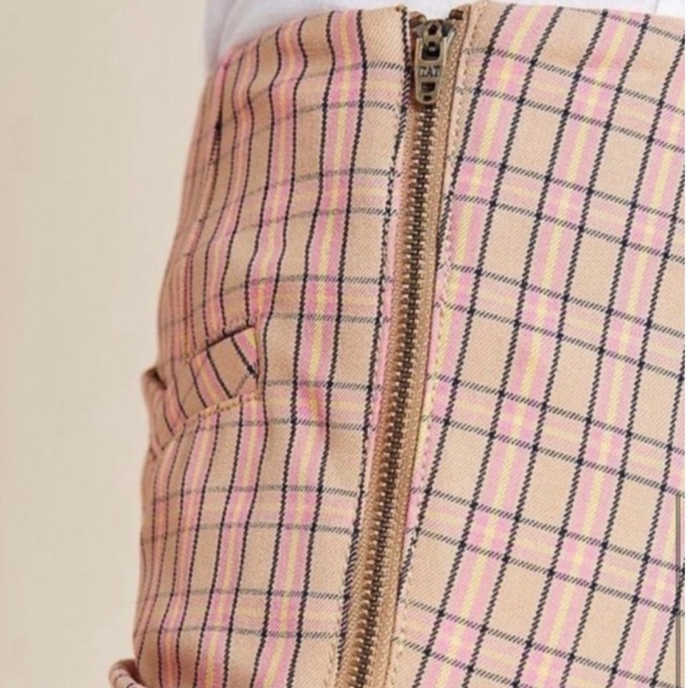 Anthropologie The Essential Slim‎ Plaid Cropped Pants Women's US 10 Pink Tan - Picture 4 of 13